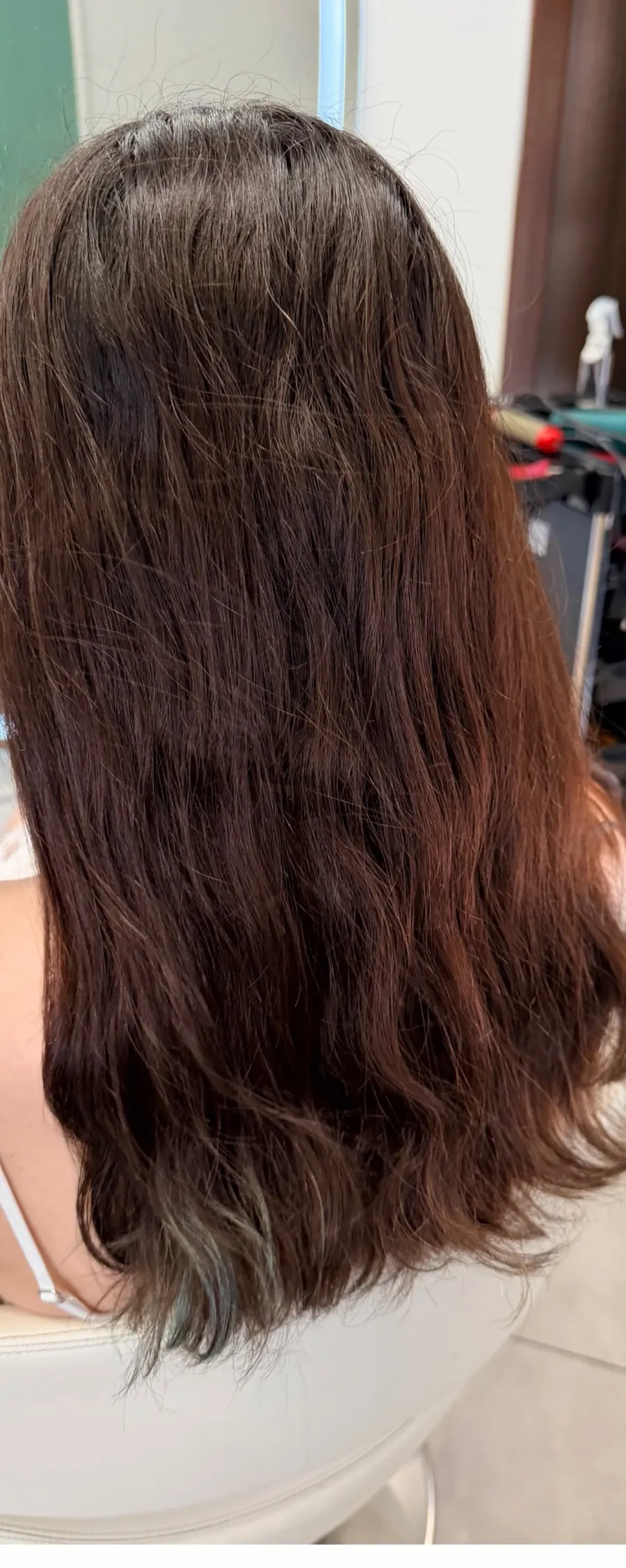 Capelli castani prima del trattamento: mossi, crespi, con le punte rovinate
